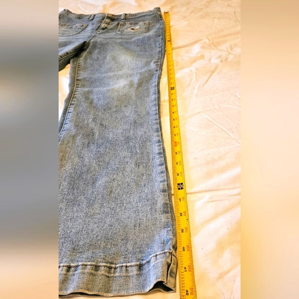 Nicole Miller Jeans Sz 14 Womens Nomad Patches High Rise Bell Bottom Faded Denim - Picture 14 of 16